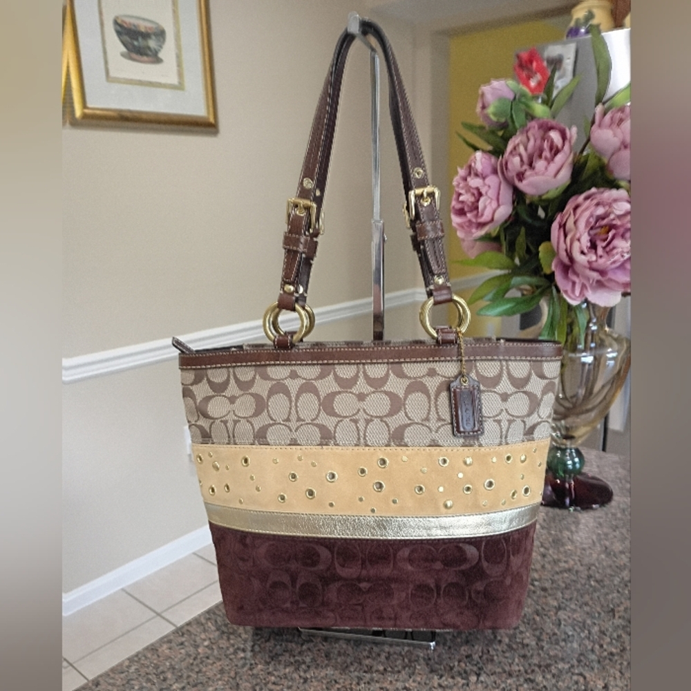 Coach Y2K Patchwork Tote Bag w/ Signature Canvas, Vel… - Gem